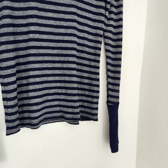 Y2K Michael Stars Navy Blue Gray Striped Long Sleeve Shirt Indie Thumb Holes M - Picture 7 of 8